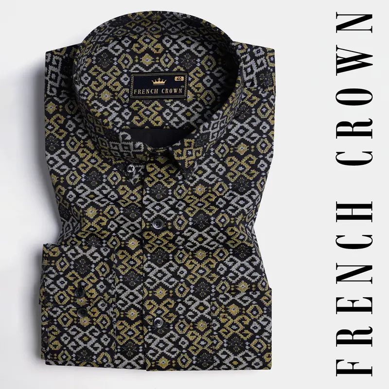 Jade Black With Tiara Gray And Kumera Brown Printed Subtle Sheen Super Soft Premium Cotton Shirt 7