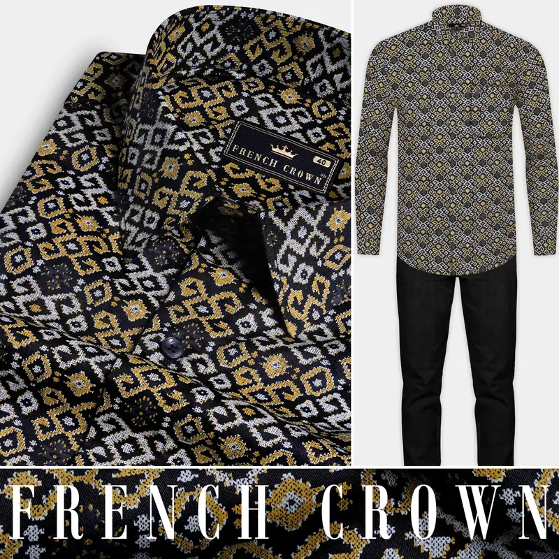 Jade Black With Tiara Gray And Kumera Brown Printed Subtle Sheen Super Soft Premium Cotton Shirt 8