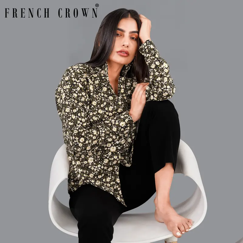 Jade Black With Timberwolf Cream Ditsy Printed Premium Cotton Shirt 1