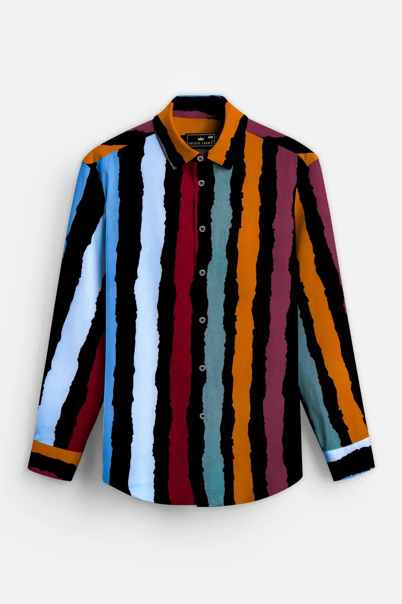 Jade Black With Tropical Blue Multicolour Striped Premium Tencel Shirt 2