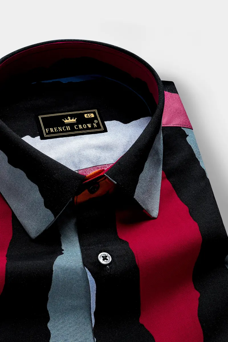 Jade Black With Tropical Blue Multicolour Striped Premium Tencel Shirt 4