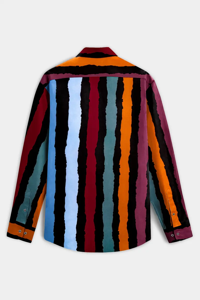 Jade Black With Tropical Blue Multicolour Striped Premium Tencel Shirt 6