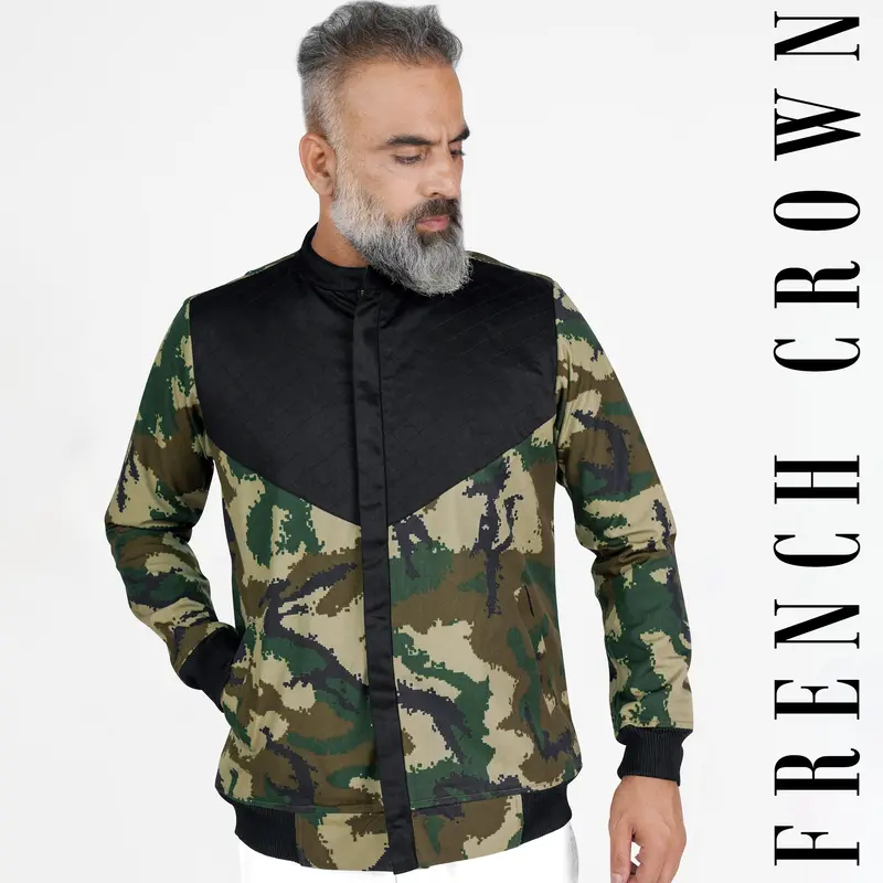 Jade Black With Wheat Brown And Feldgrau Green Camouflage Royal Oxford Designer Bomber Jacket 1