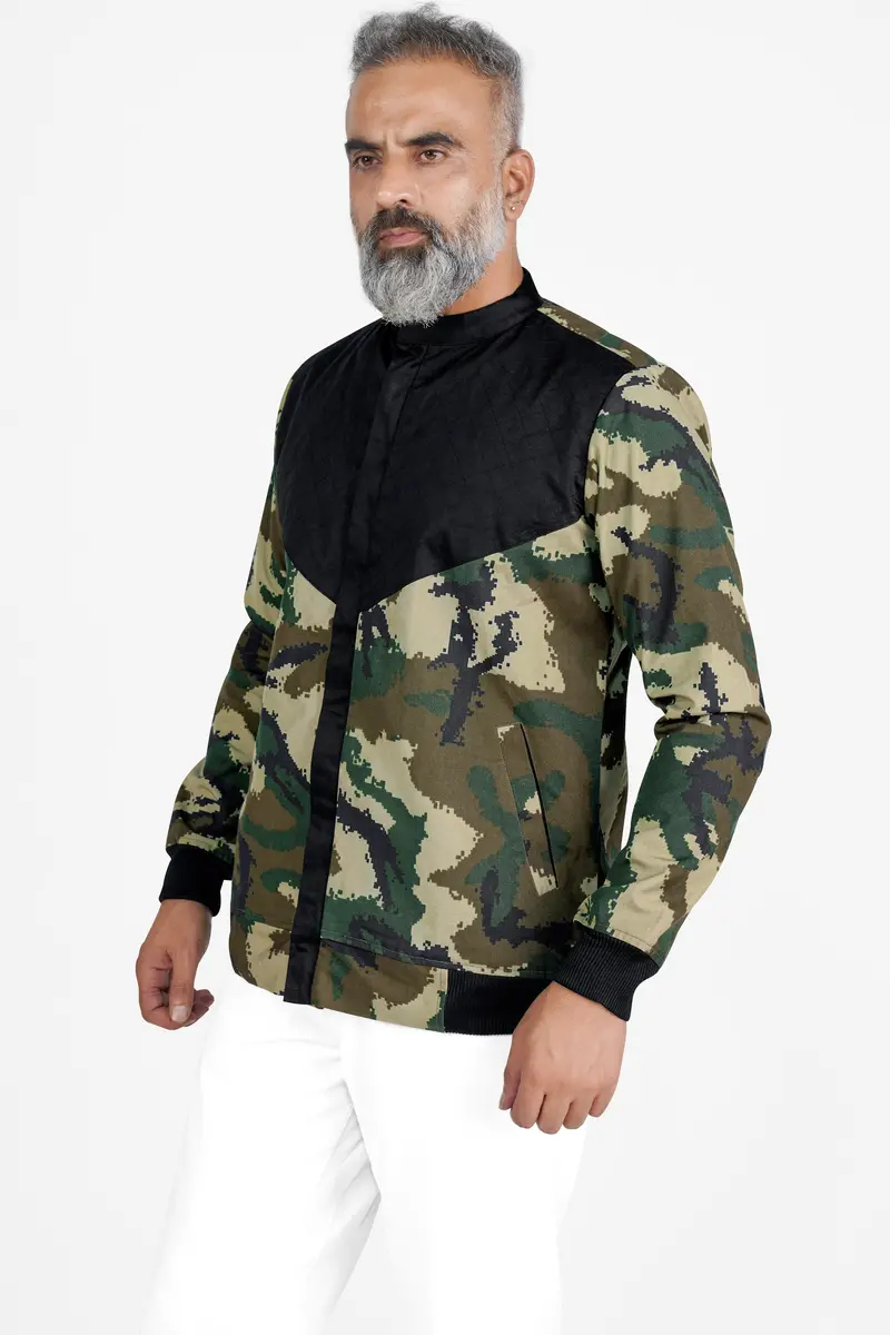 Jade Black With Wheat Brown And Feldgrau Green Camouflage Royal Oxford Designer Bomber Jacket 5