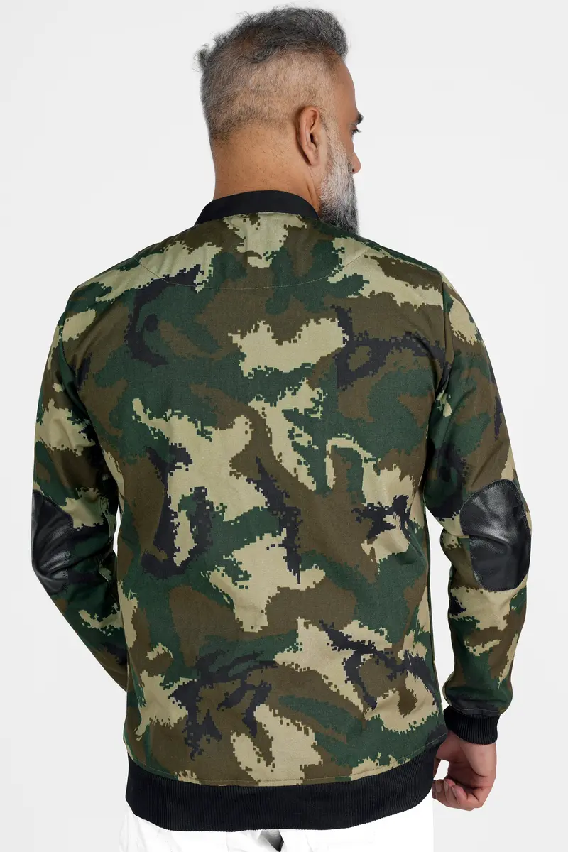 Jade Black With Wheat Brown And Feldgrau Green Camouflage Royal Oxford Designer Bomber Jacket 6