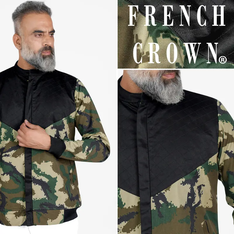 Jade Black With Wheat Brown And Feldgrau Green Camouflage Royal Oxford Designer Bomber Jacket 8