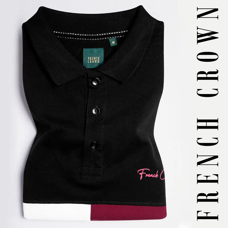 Jade Black With White And Merlot Maroon Colour Block Pattern Premium Cotton Pique Polo 1