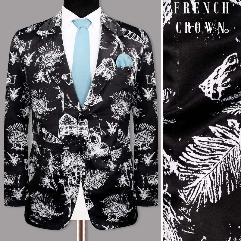 Jade Black With White Beach Print Super Soft Designer Blazer 1