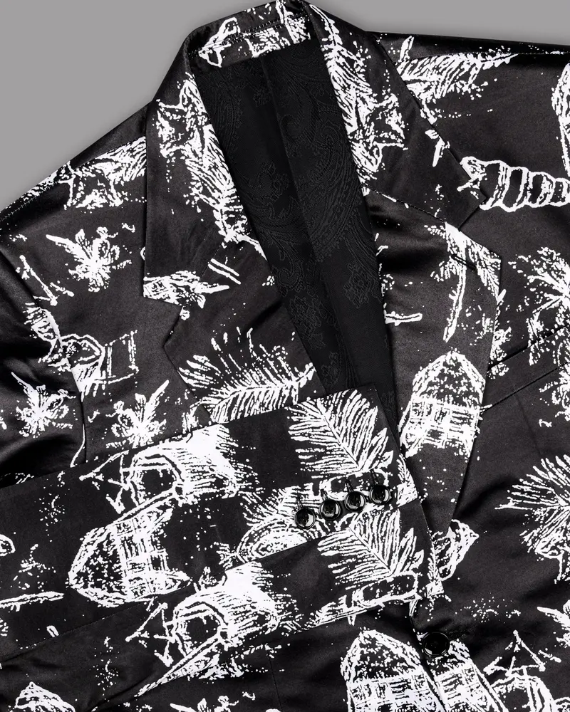 Jade Black With White Beach Print Super Soft Designer Blazer 11