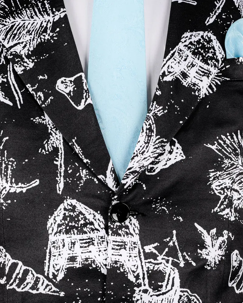 Jade Black With White Beach Print Super Soft Designer Blazer 4
