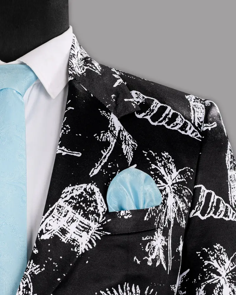 Jade Black With White Beach Print Super Soft Designer Blazer 6