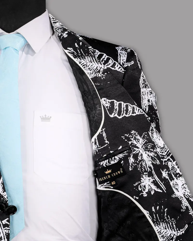 Jade Black With White Beach Print Super Soft Designer Blazer 7