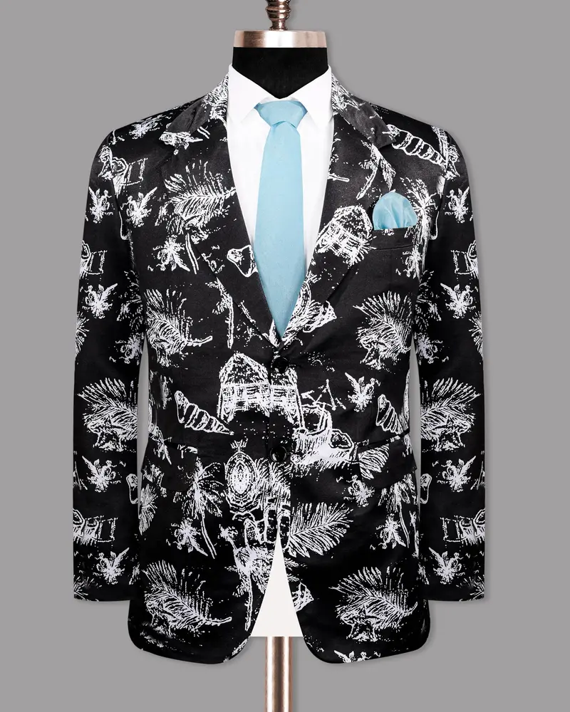 Jade Black With White Beach Print Super Soft Designer Blazer 8