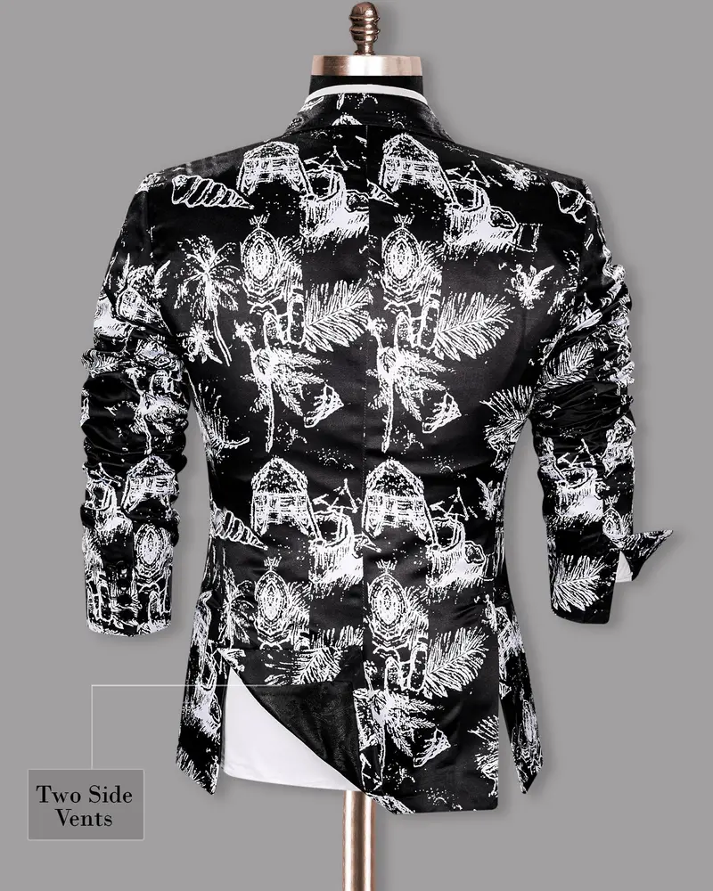 Jade Black With White Beach Print Super Soft Designer Blazer 9