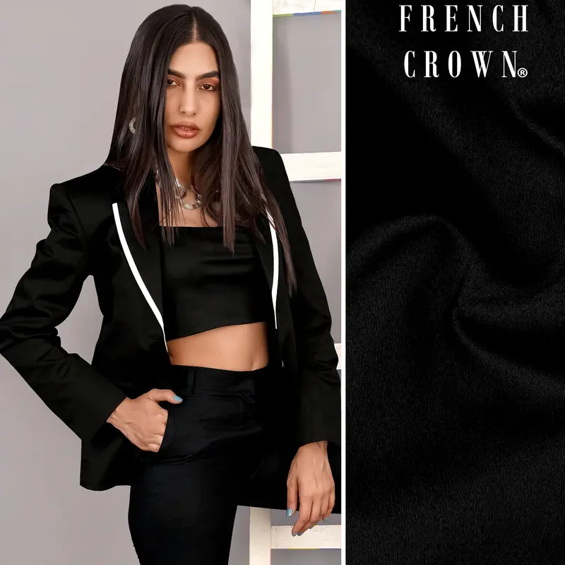 Jade Black With White Borders Premium Cotton Women's Blazer 1