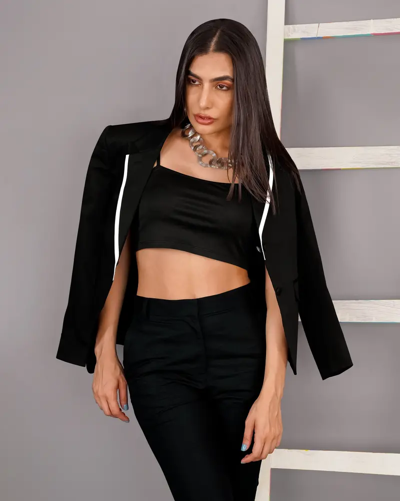 Jade Black With White Borders Premium Cotton Women's Suit 10
