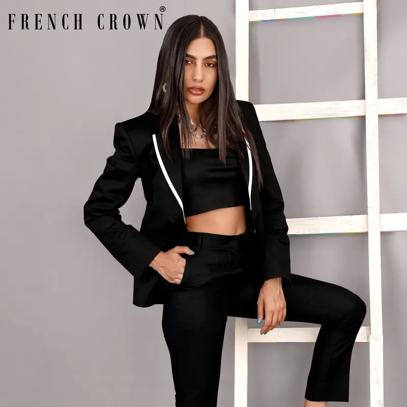 Jade Black With White Borders Premium Cotton Women's Suit 14