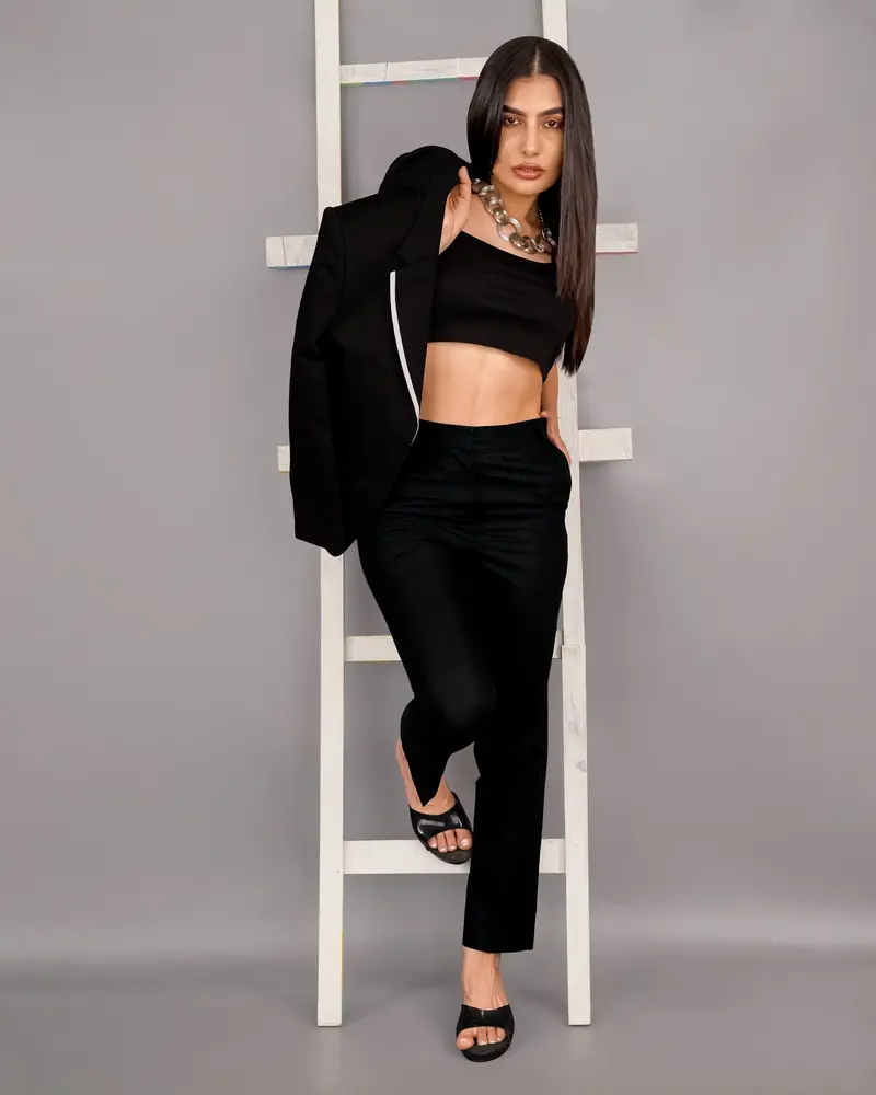 Jade Black With White Borders Premium Cotton Women's Suit 9