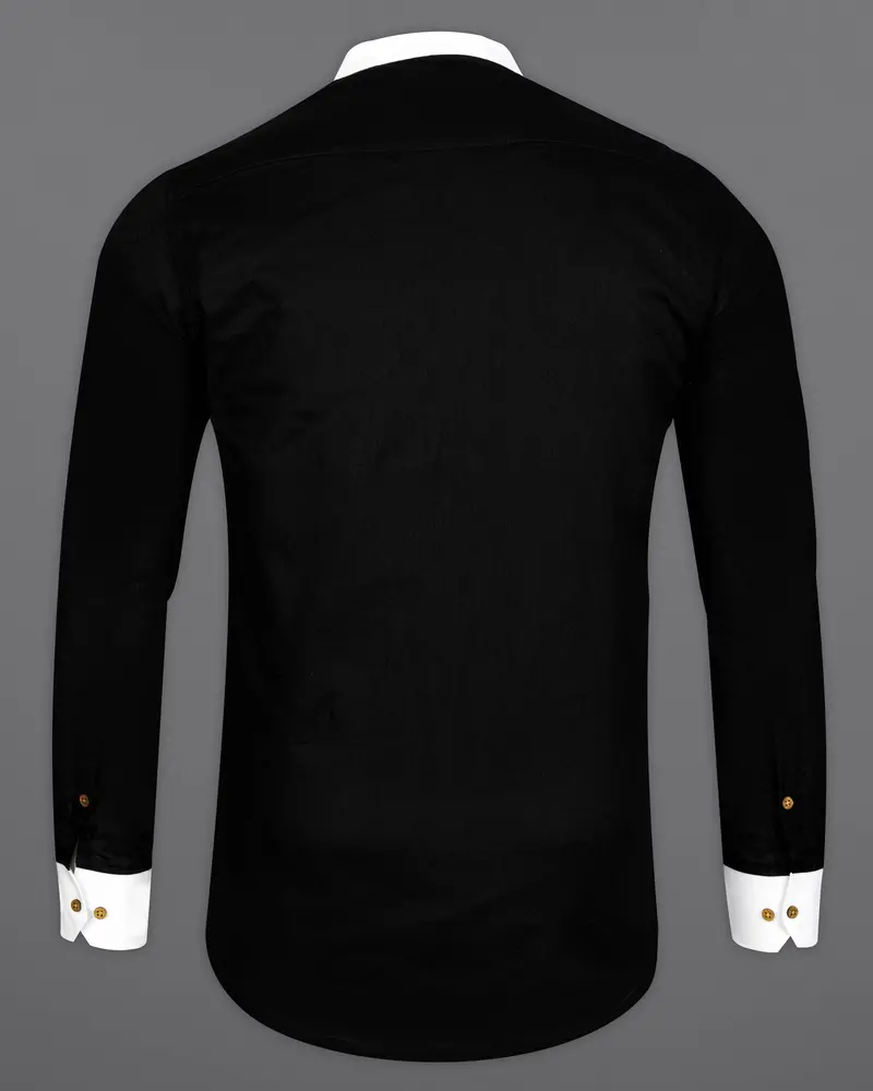 Jade Black With White Collar And Cuffs Dobby Textured Kurta Shirt 6