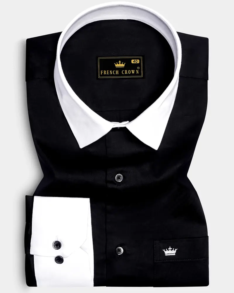Jade Black With White Collar And Cuffs Premium Cotton Shirt 1