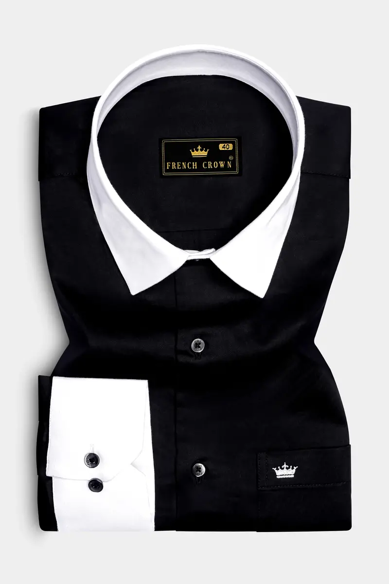 Jade Black With White Collar And Cuffs Premium Cotton Shirt 2