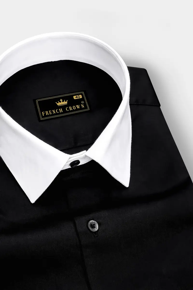 Jade Black With White Collar And Cuffs Premium Cotton Shirt 4