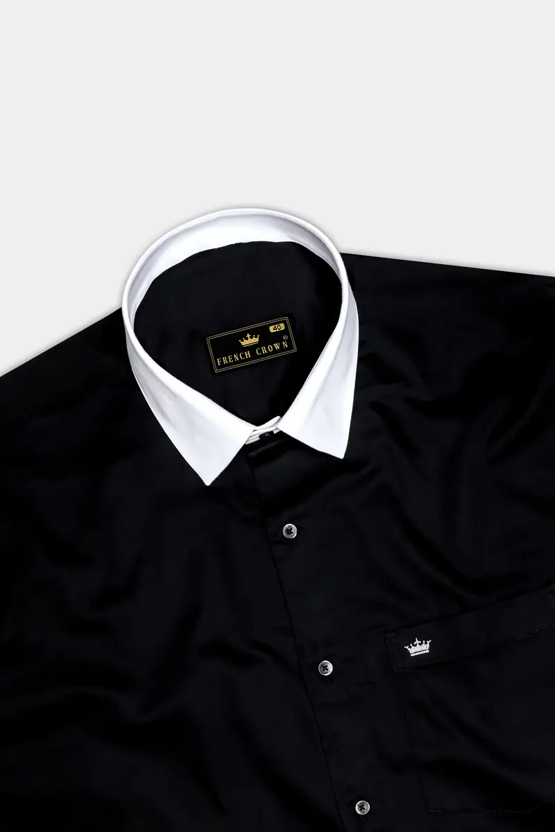 Jade Black With White Collar And Cuffs Premium Cotton Shirt 5