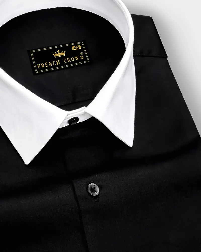 Jade Black With White Collar And Cuffs Premium Cotton Shirt 6