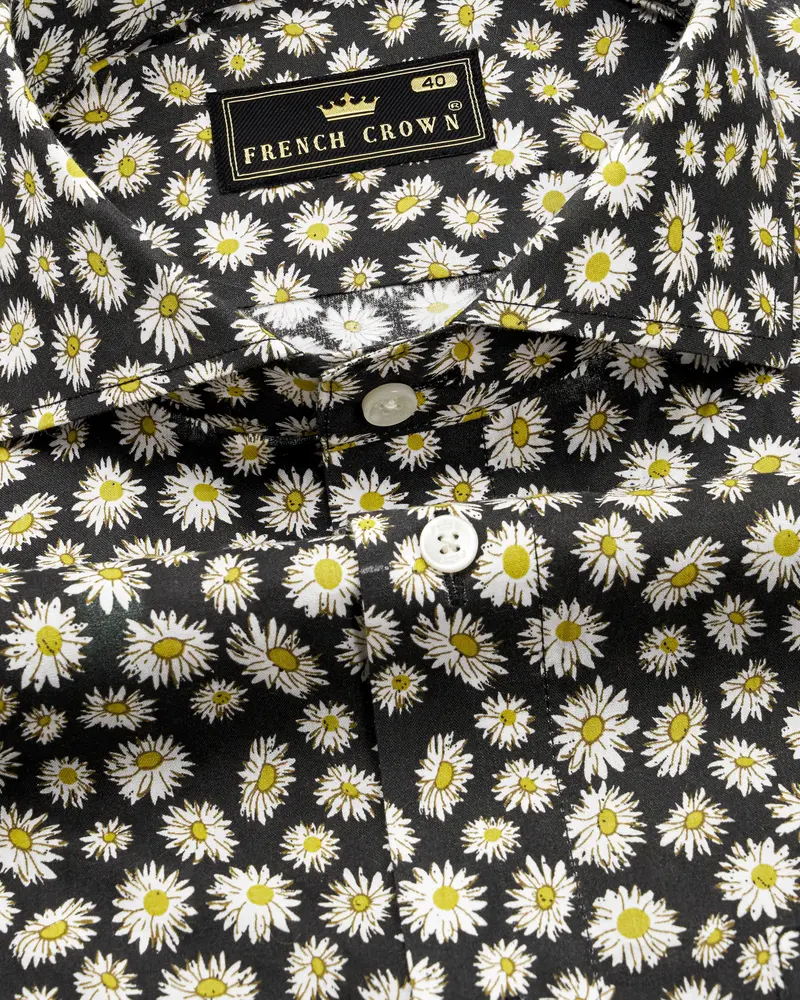 Jade Black With White Ditsy Printed  Premium Cotton Shirt 1