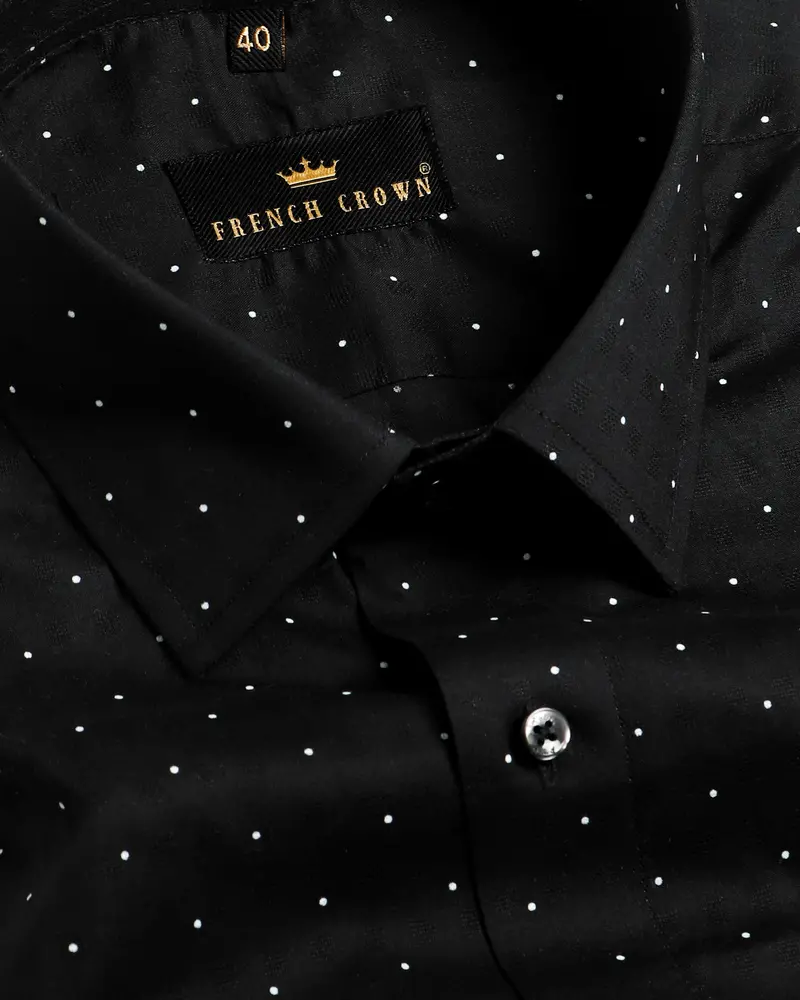 Jade Black With White Dots Printed Premium Cotton Shirt 1