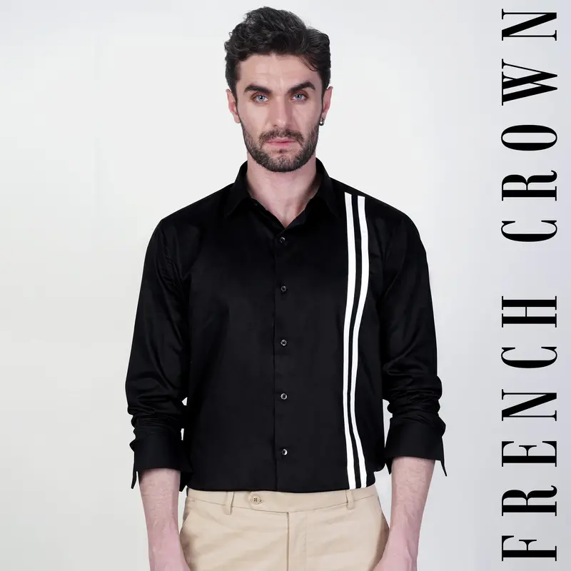 Jade Black With White Double Striped Super Soft Premium Cotton Shirt 1