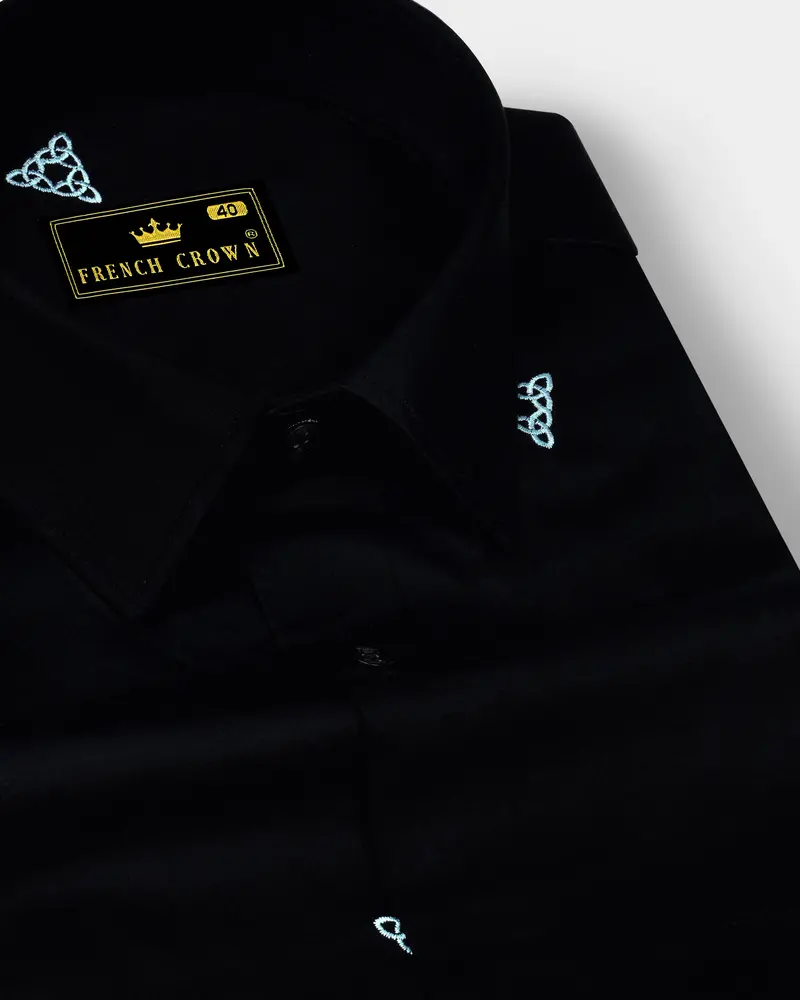 Jade Black With White Embroidered Super Soft Premium Cotton Shirt 1