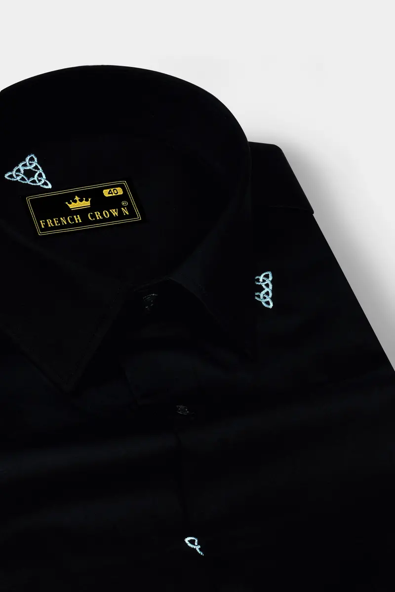 Jade Black With White Embroidered Super Soft Premium Cotton Shirt 2