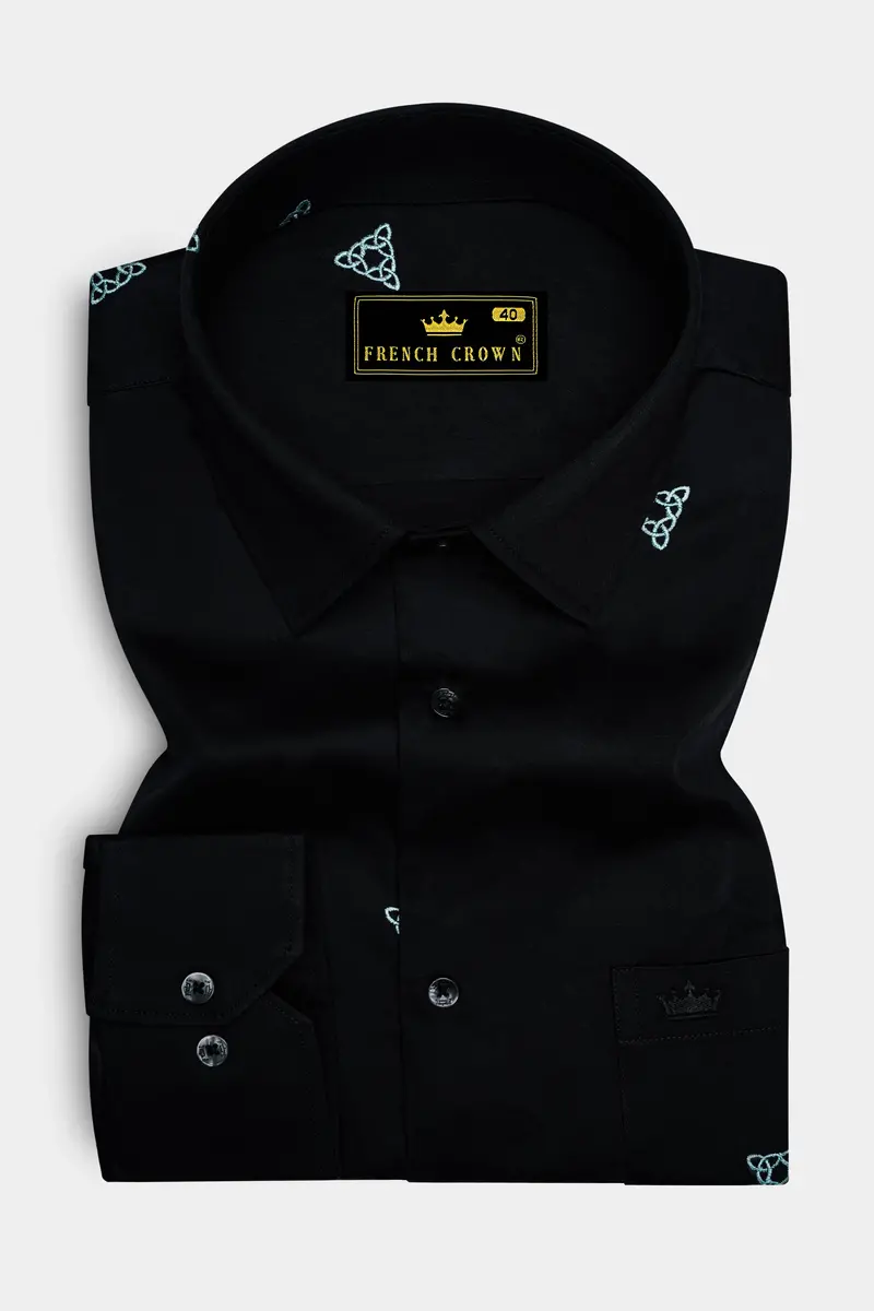 Jade Black With White Embroidered Super Soft Premium Cotton Shirt 4