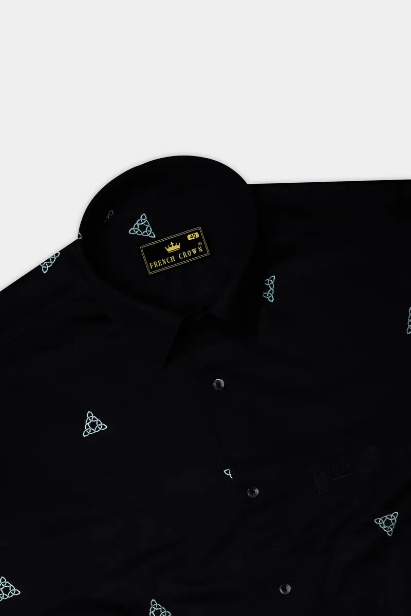 Jade Black With White Embroidered Super Soft Premium Cotton Shirt 5