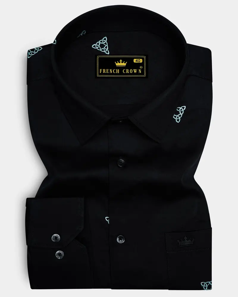 Jade Black With White Embroidered Super Soft Premium Cotton Shirt 6