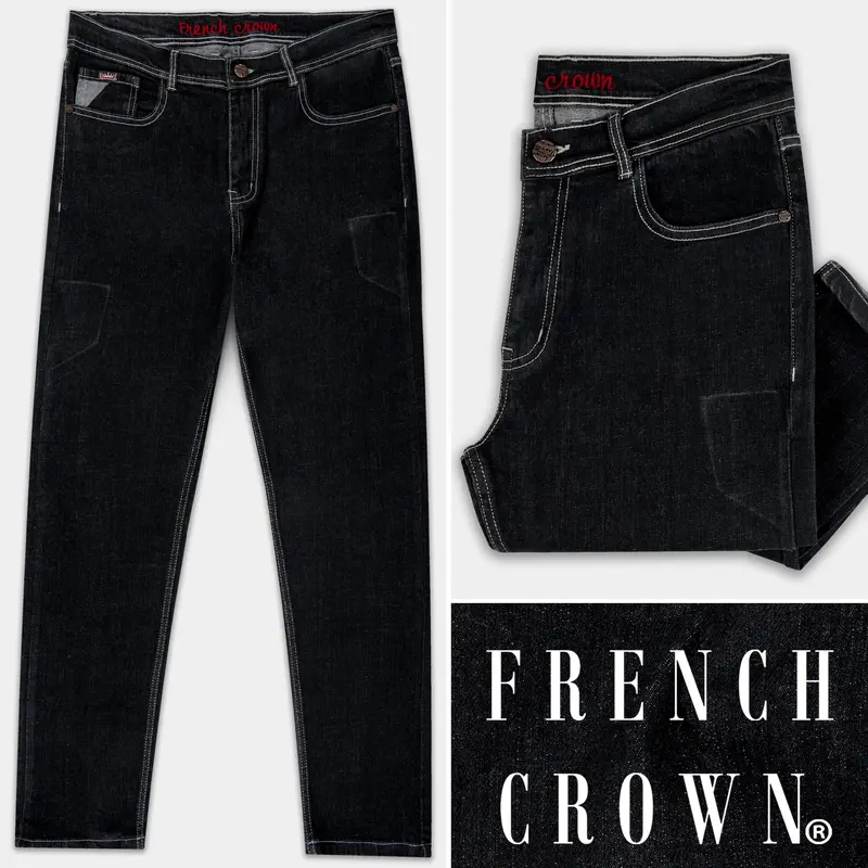 Jade Black With White Outline Stitched Clean Look Stretchable Denim 1