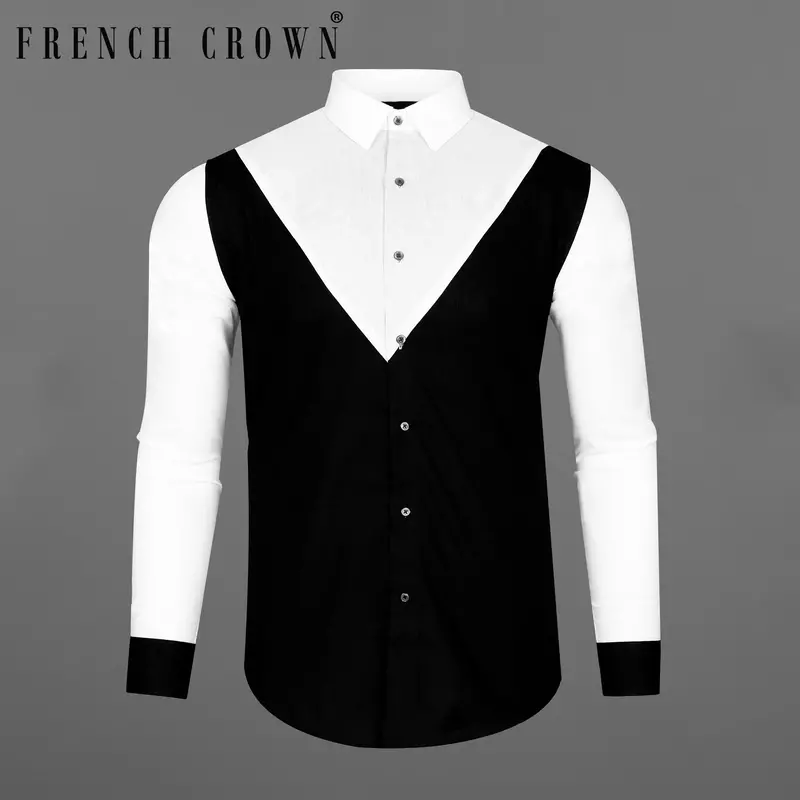 Jade Black With White Patterned Luxurious Linen Shirt 1