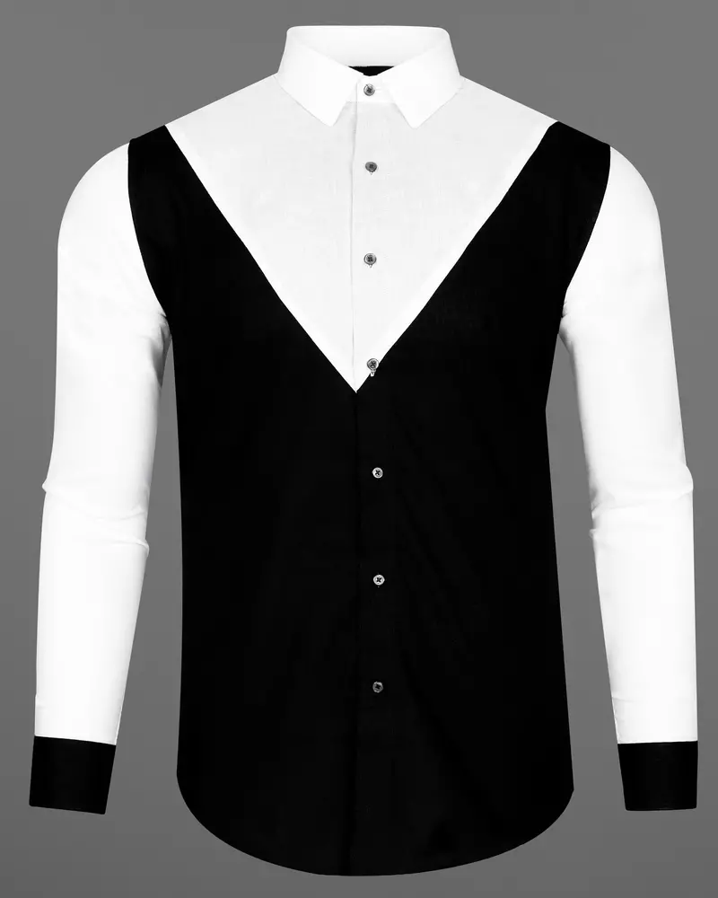 Jade Black With White Patterned Luxurious Linen Shirt 2