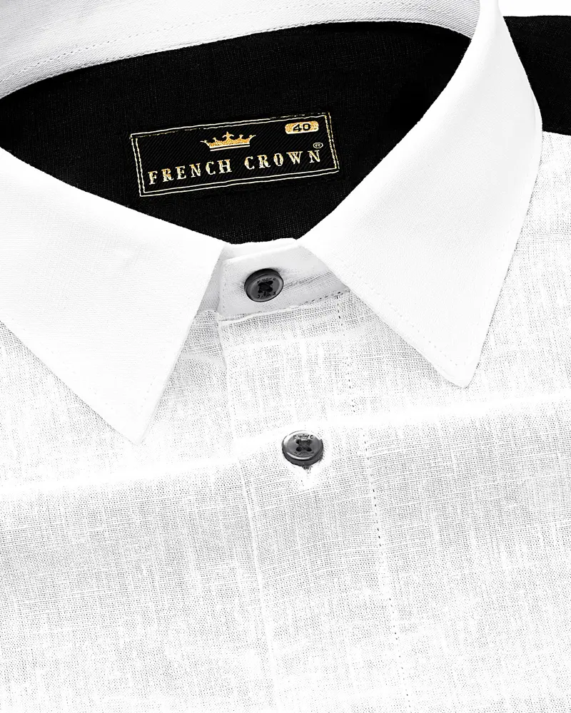 Jade Black With White Patterned Luxurious Linen Shirt 4