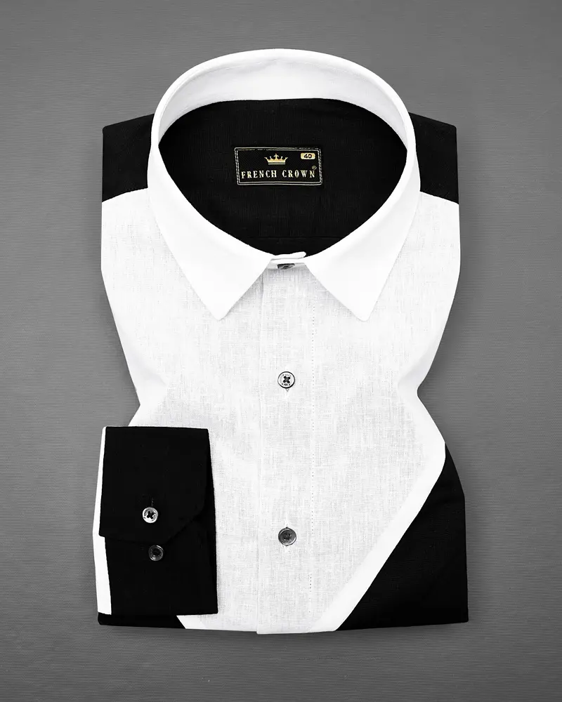 Jade Black With White Patterned Luxurious Linen Shirt 5