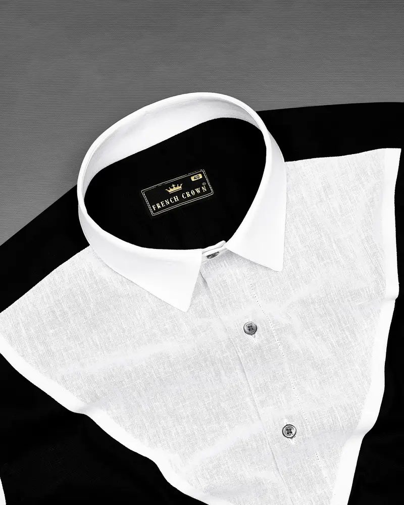 Jade Black With White Patterned Luxurious Linen Shirt 6