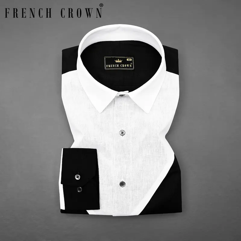 Jade Black With White Patterned Luxurious Linen Shirt 8