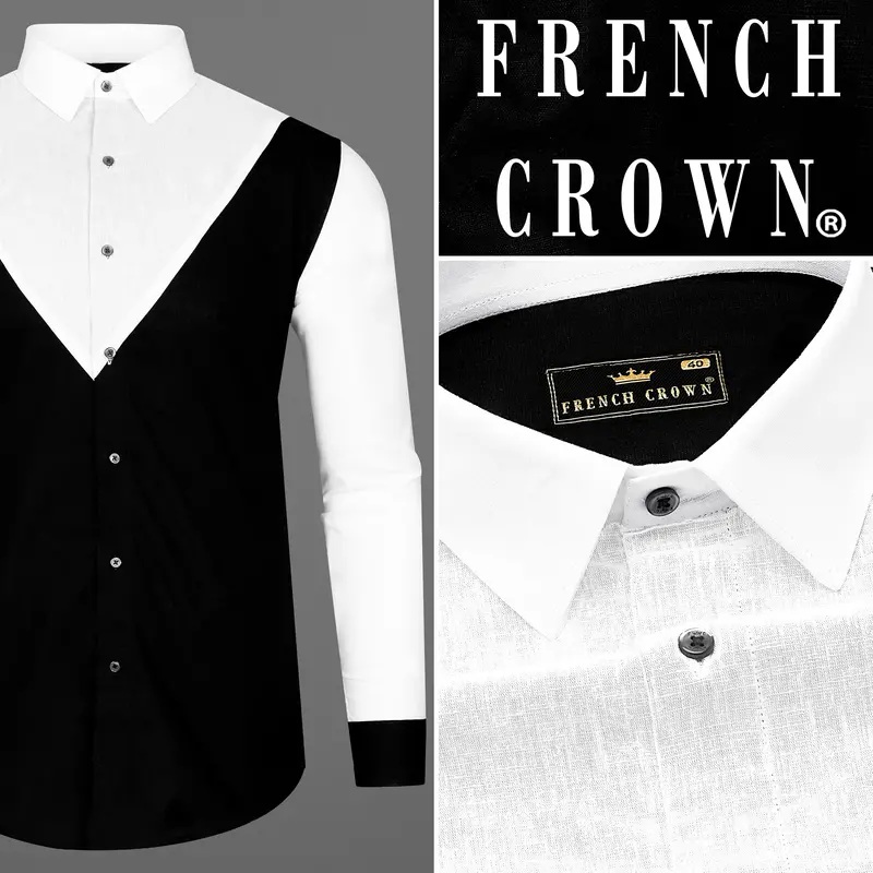 Jade Black With White Patterned Luxurious Linen Shirt 9