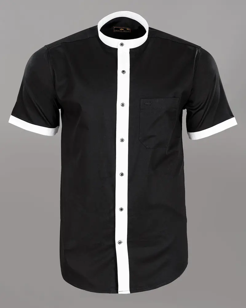 Jade Black With White Placket Half Sleeve Super Soft Giza Cotton Shirt 1