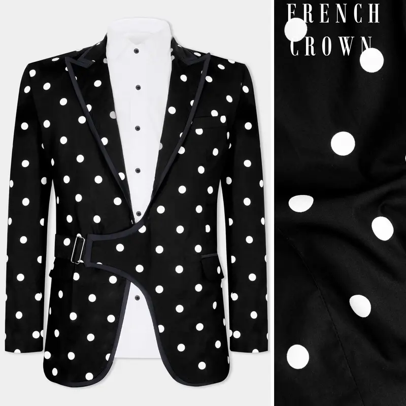 Jade Black With White Polka Dots Premium Cotton Designer Blazer 1