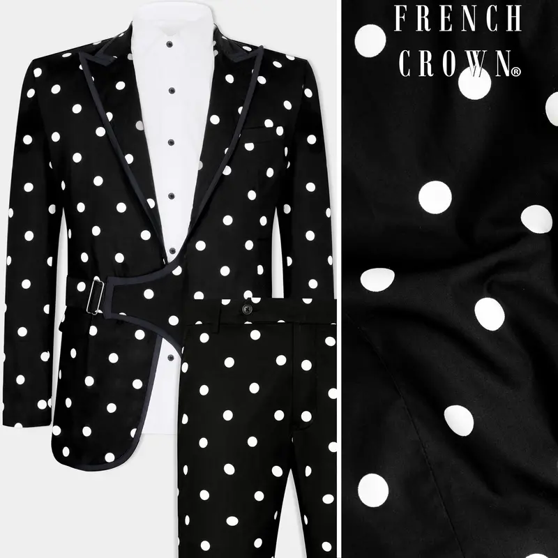 Jade Black With White Polka Dots Premium Cotton Designer Suit 1