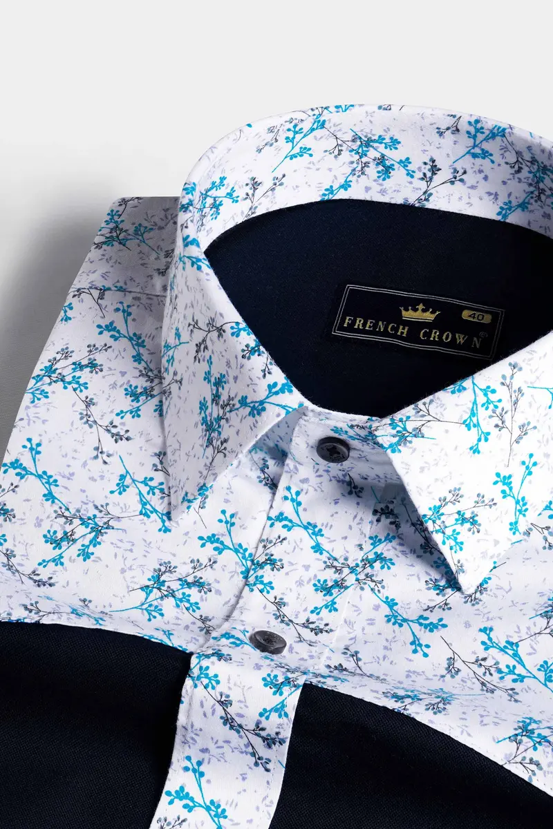 Jade Black With White Printed Royal Oxford Designer Shirt 4