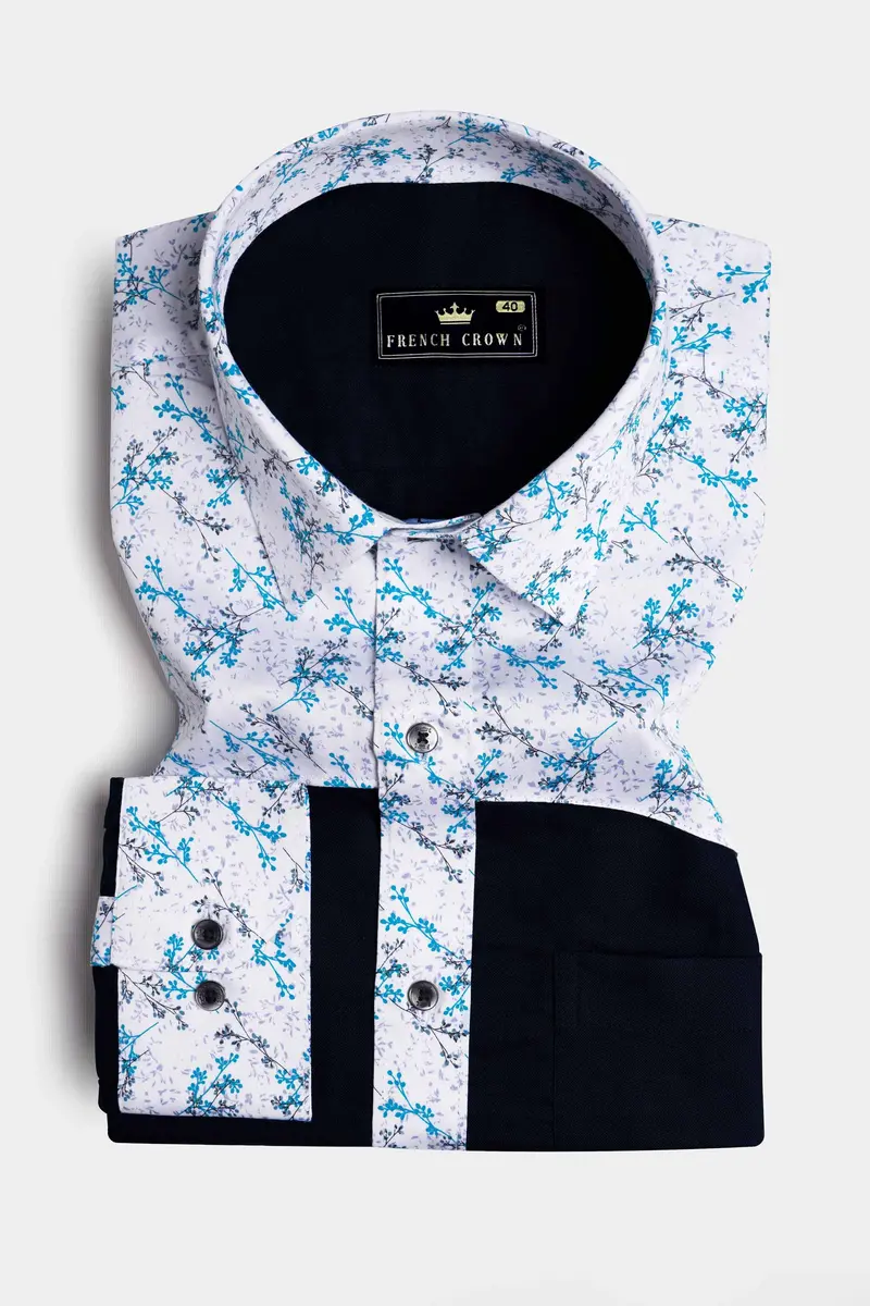 Jade Black With White Printed Royal Oxford Designer Shirt 5