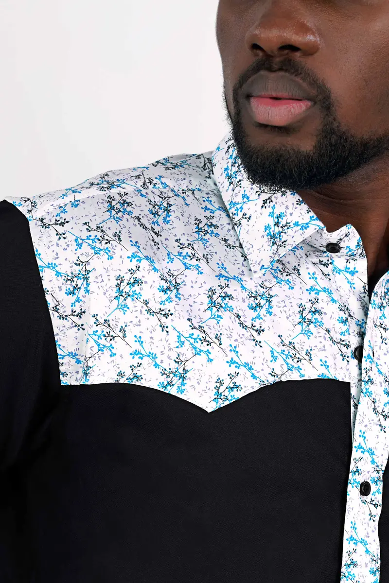 Jade Black With White Printed Royal Oxford Designer Shirt 6